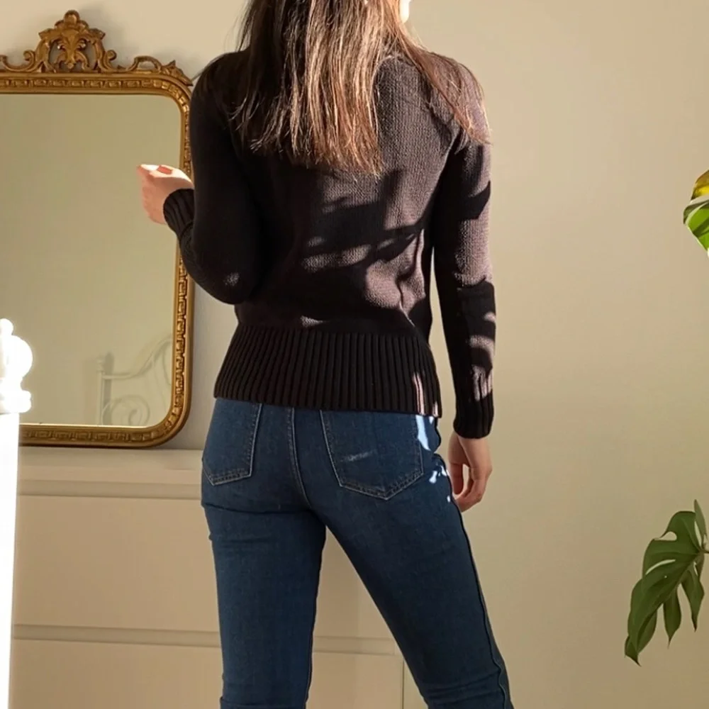 J.Crew Black Mockneck center cable-knit sweater size XXS